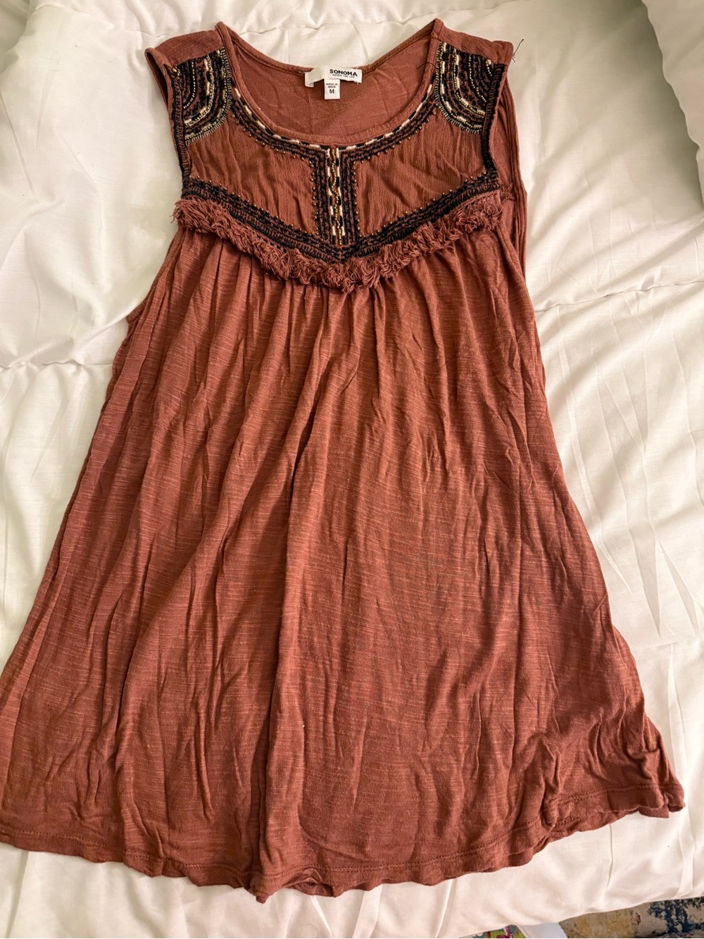 Sonoma Rust Sleeveless Tank with Embroidered Yoke